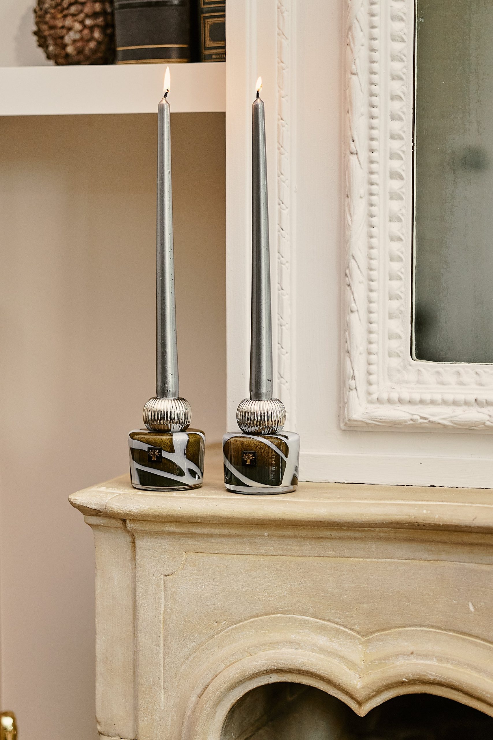 CANDLE HOLDER TWINS STONES AGATE